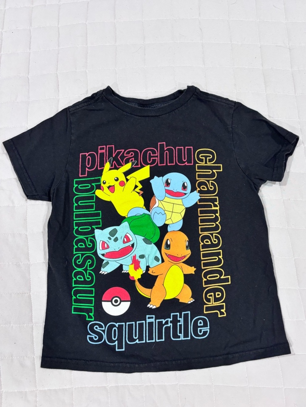 Pokemon Black Short Sleeve Tee with Multicolor Pokemon Graphic Crew Neck XS